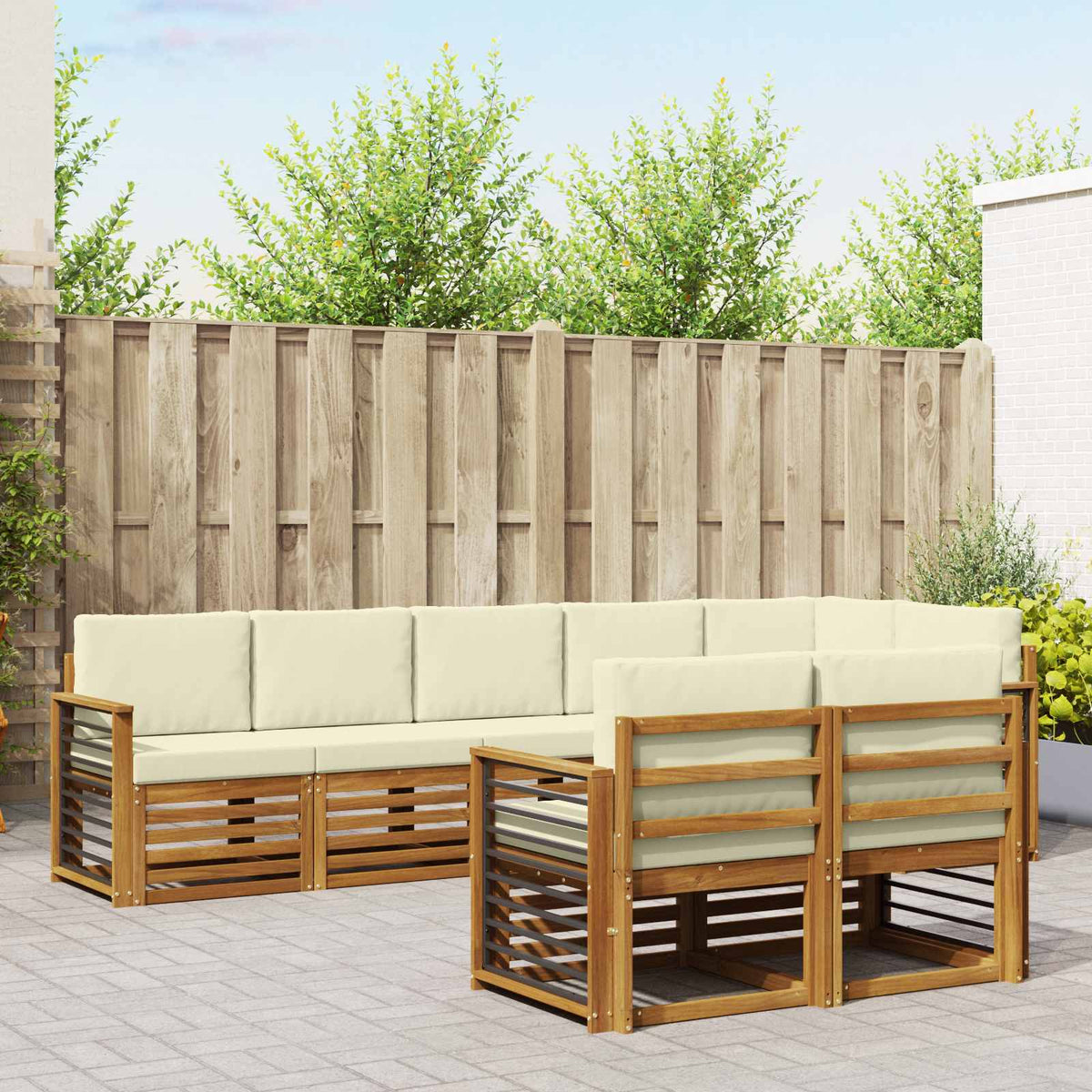 Sofa-Sets 8 pcs Natuurlijk en Crème Massief Acaciahout is nu te koop bij PeponiXL, paradijselijk wonen!