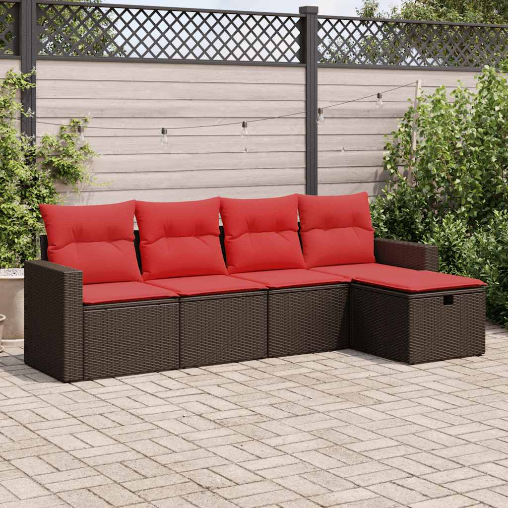 5-delige Loungeset met kussens poly rattan bruin is nu te koop bij PeponiXL, paradijselijk wonen!