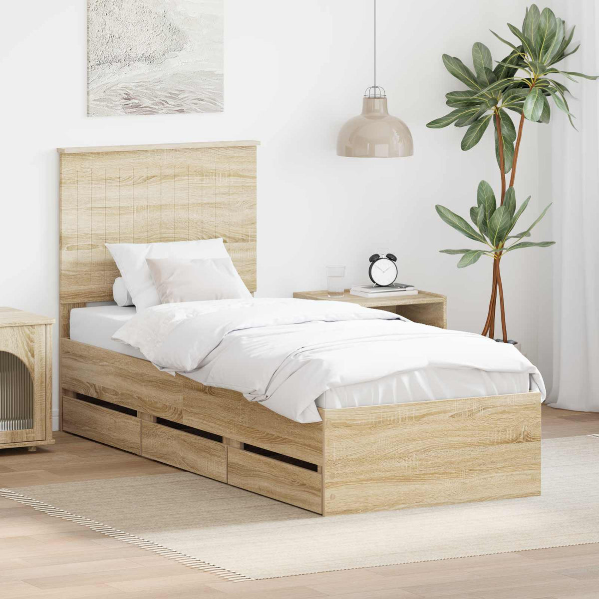 Bedframe met lade Sonoma Eiken 75 x 190 cm Ingenieurshout is nu te koop bij PeponiXL, paradijselijk wonen!