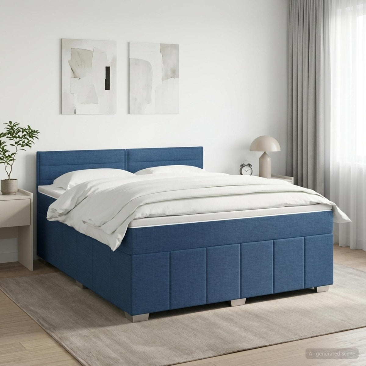 Boxspringbed met matras met hoofdeinde Blauw 140 x 200 cm Stof is nu te koop bij PeponiXL, paradijselijk wonen!