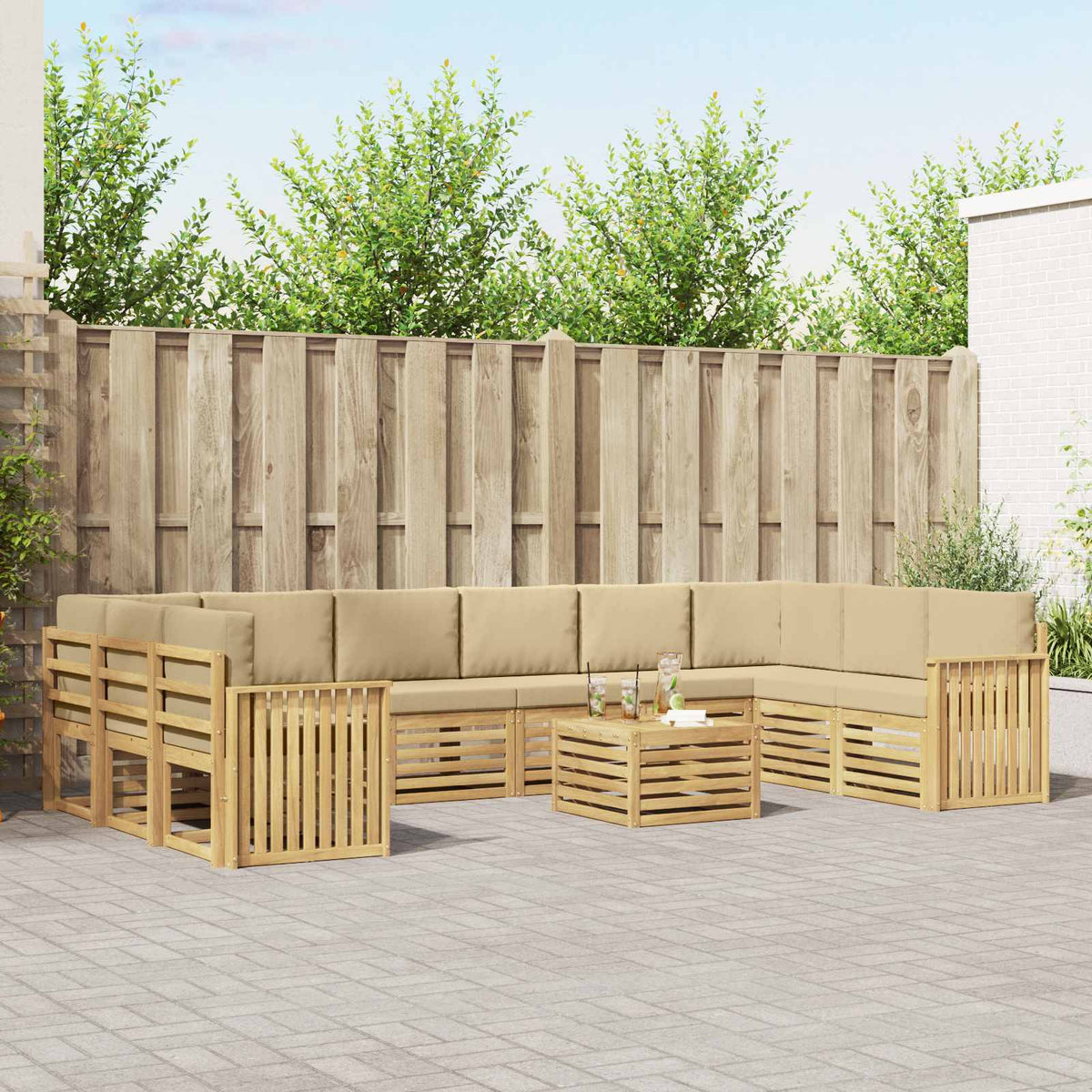 Buiten bankenset 11 pcs Wit en Beige 59 x 59 x 37 cm Polyester is nu te koop bij PeponiXL, paradijselijk wonen!