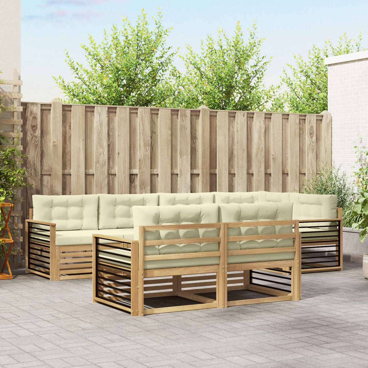 Buiten bankenset met kussen 7 pcs Wit en crèmekleurig Polyester is nu te koop bij PeponiXL, paradijselijk wonen!