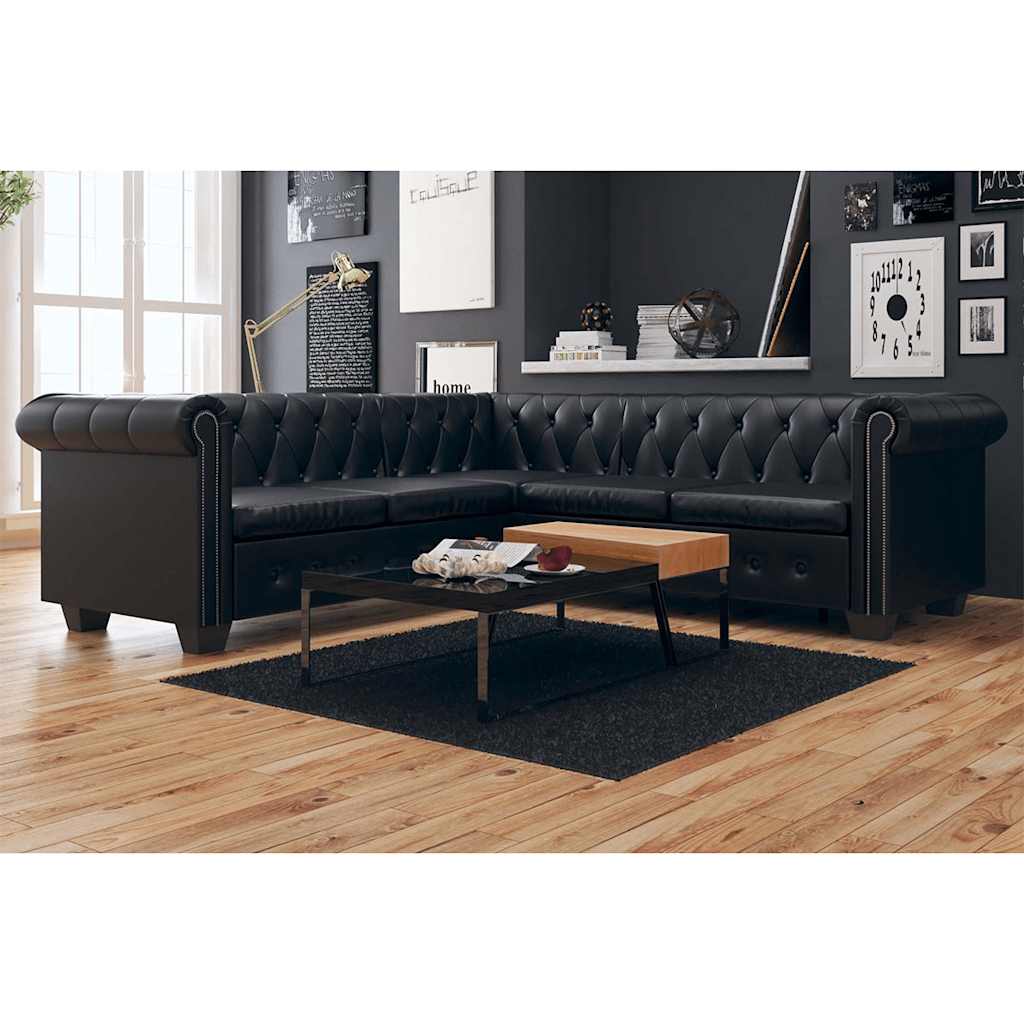 Hoekbank 5-zits Chesterfield-stijl kunstleer zwart is nu te koop bij PeponiXL, paradijselijk wonen!