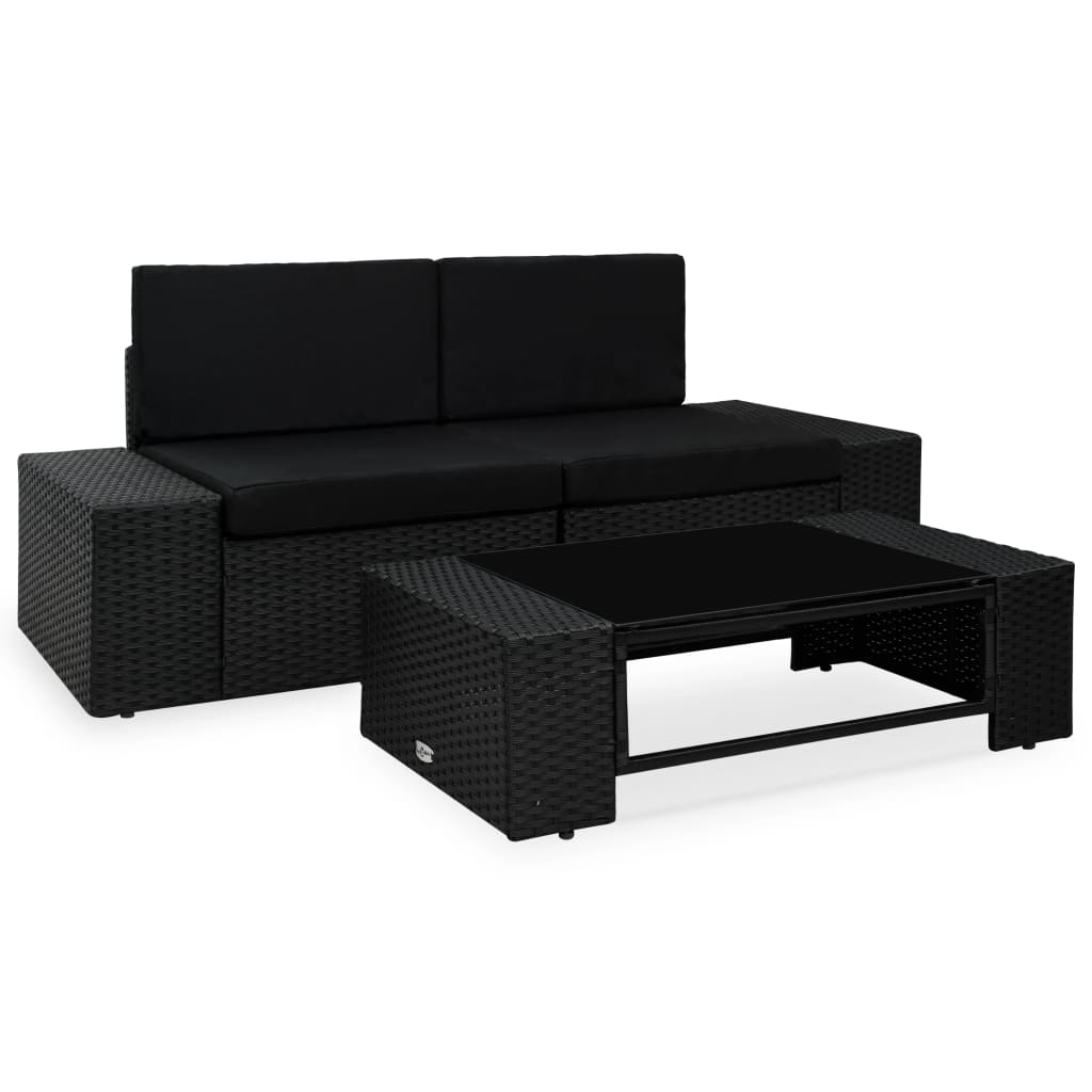 3-delige Loungeset poly rattan zwart is nu te koop bij PeponiXL, paradijselijk wonen!