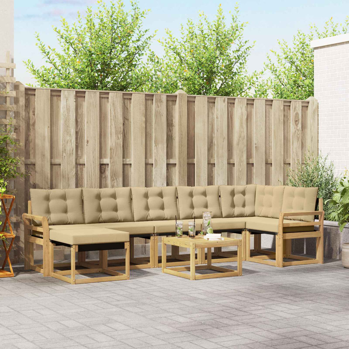 Buiten bankenset met kussen 8 pcs Wit en Beige is nu te koop bij PeponiXL, paradijselijk wonen!