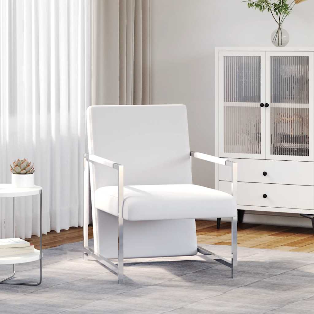 Fauteuil met chromen poten kunstleer wit is nu te koop bij PeponiXL, paradijselijk wonen!