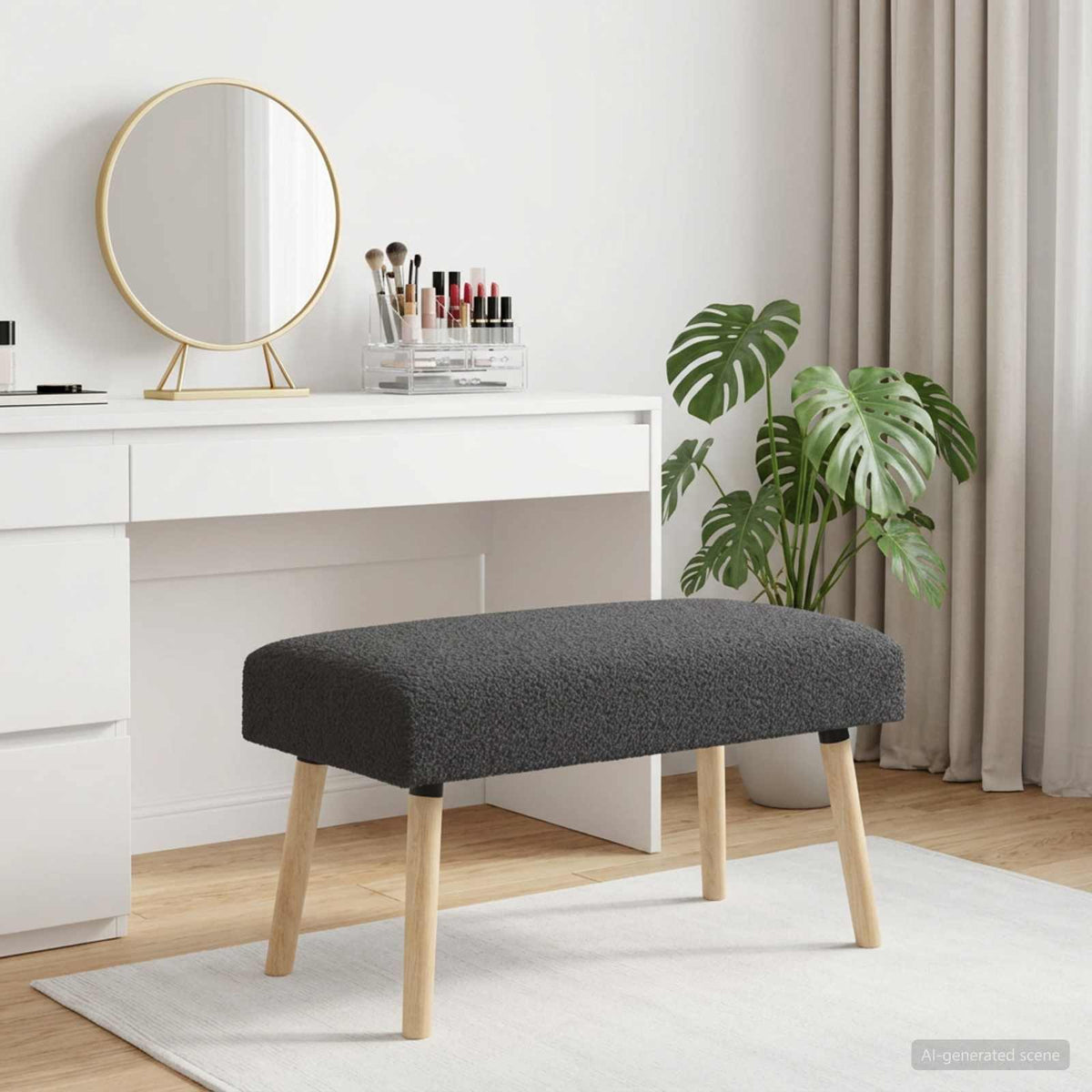 Bank Effen Donkergrijs 80 x 40 x 46 cm Bouclé is nu te koop bij PeponiXL, paradijselijk wonen!