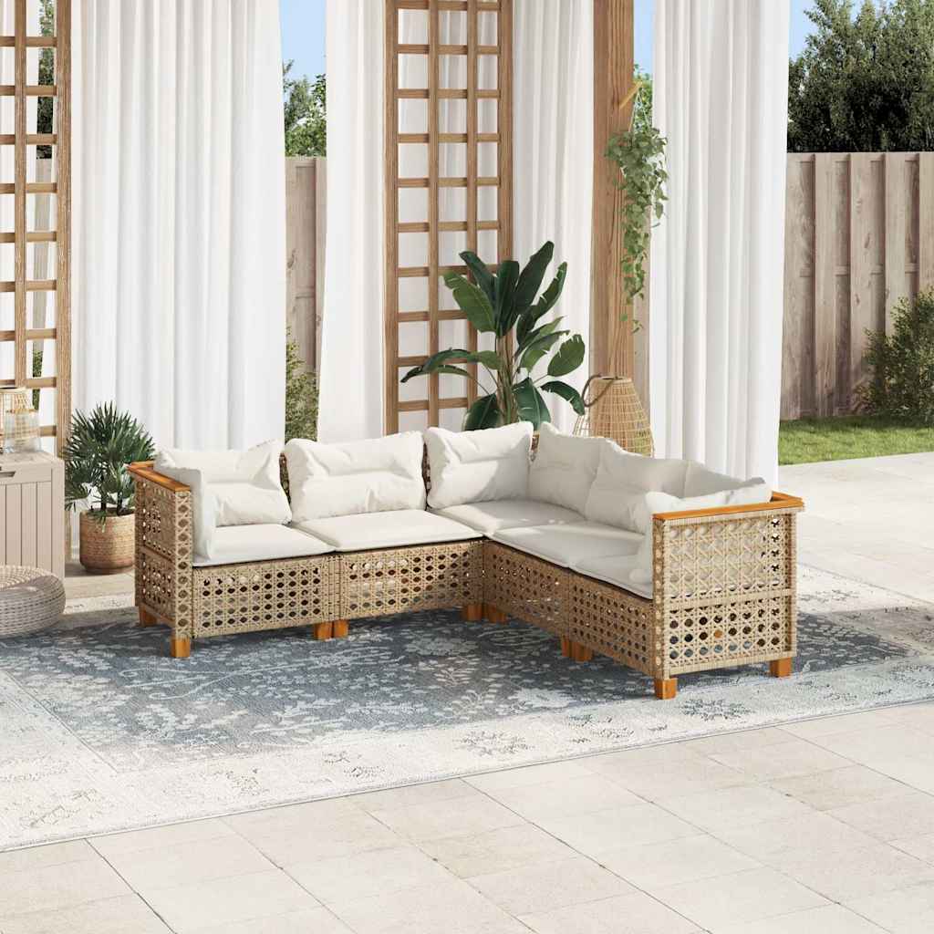 5-delige Loungeset met kussens poly rattan beige is nu te koop bij PeponiXL, paradijselijk wonen!