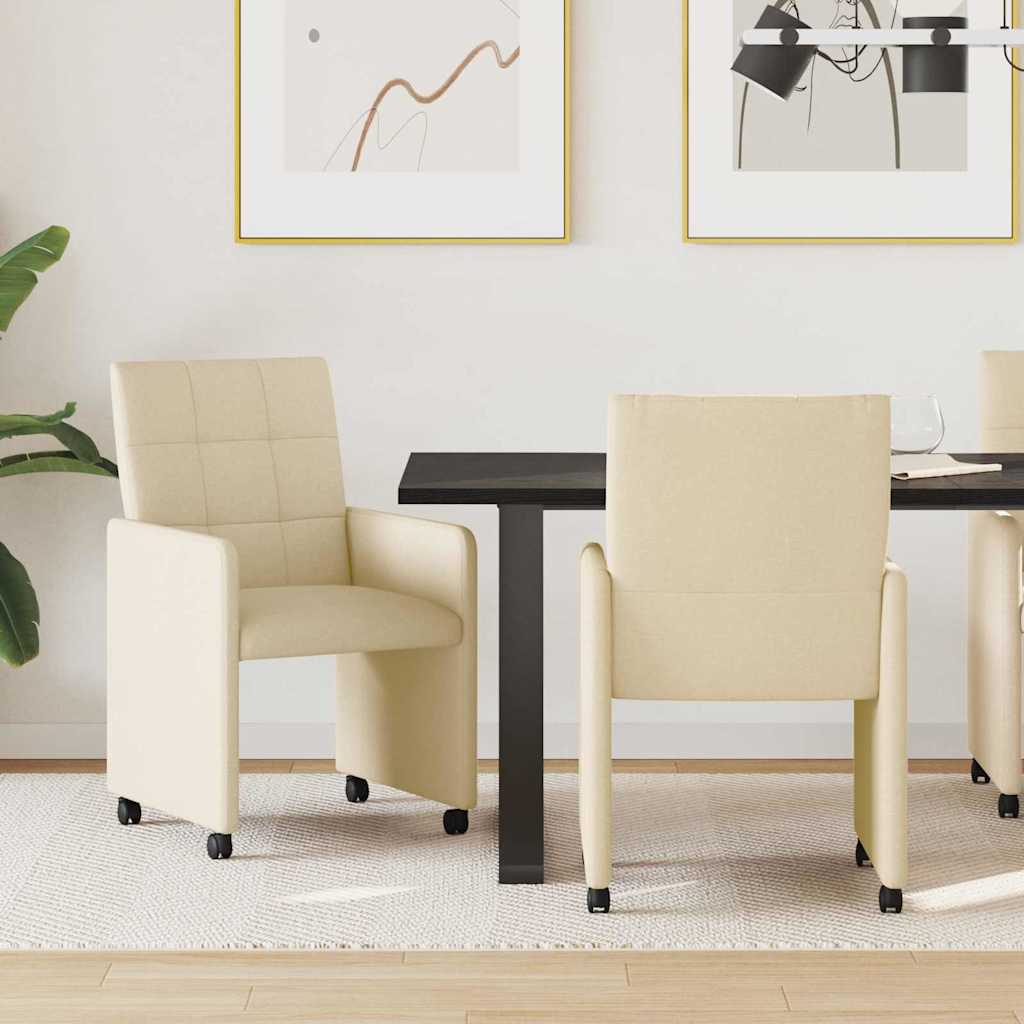 Eetkamerstoelen met Wieltjes 2 pcs Crème 58 x 65 x 94 cm Stof is nu te koop bij PeponiXL, paradijselijk wonen!