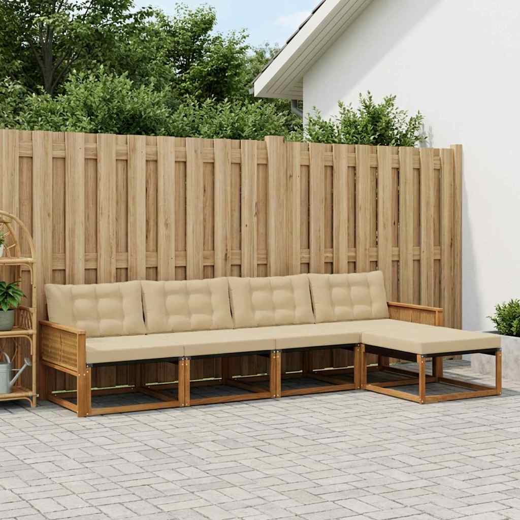 Buiten bankenset met kussen 5 pcs Natuurlijk en Beige is nu te koop bij PeponiXL, paradijselijk wonen!