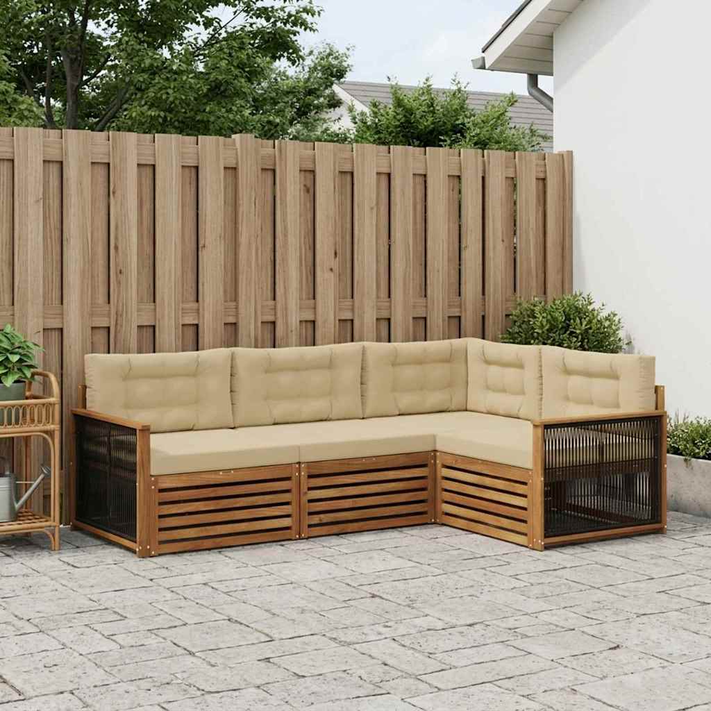 Buiten bankenset met kussen 4 pcs Natuurlijk en Beige is nu te koop bij PeponiXL, paradijselijk wonen!