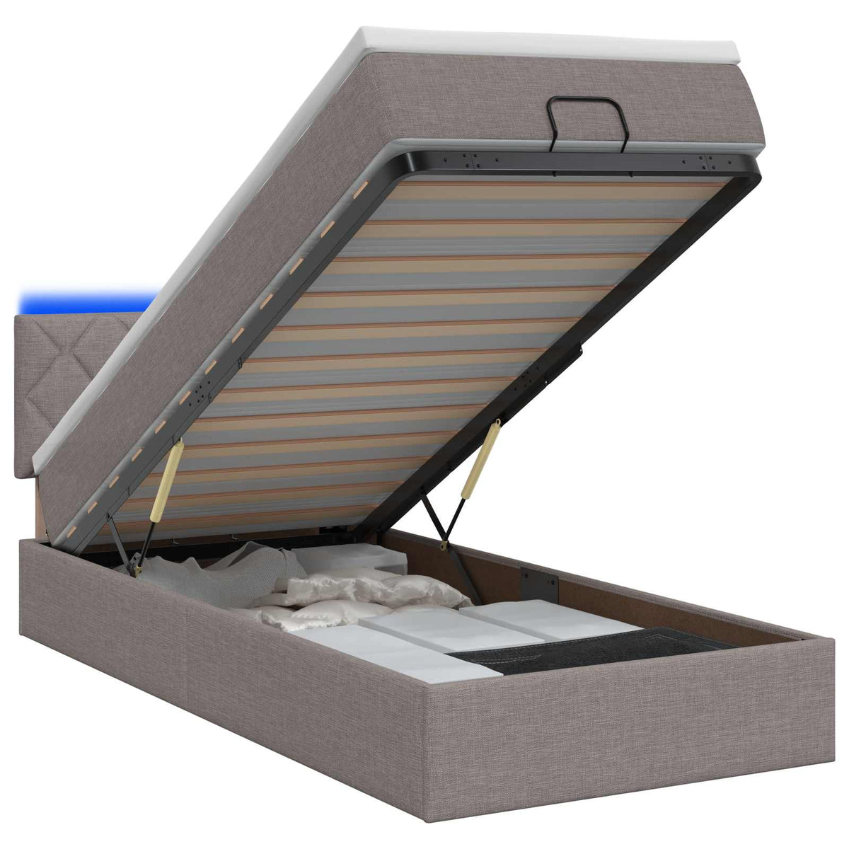 Ottoman Bed met Matrassen en LED Taupe 90 x 200 cm Stof is nu te koop bij PeponiXL, paradijselijk wonen!