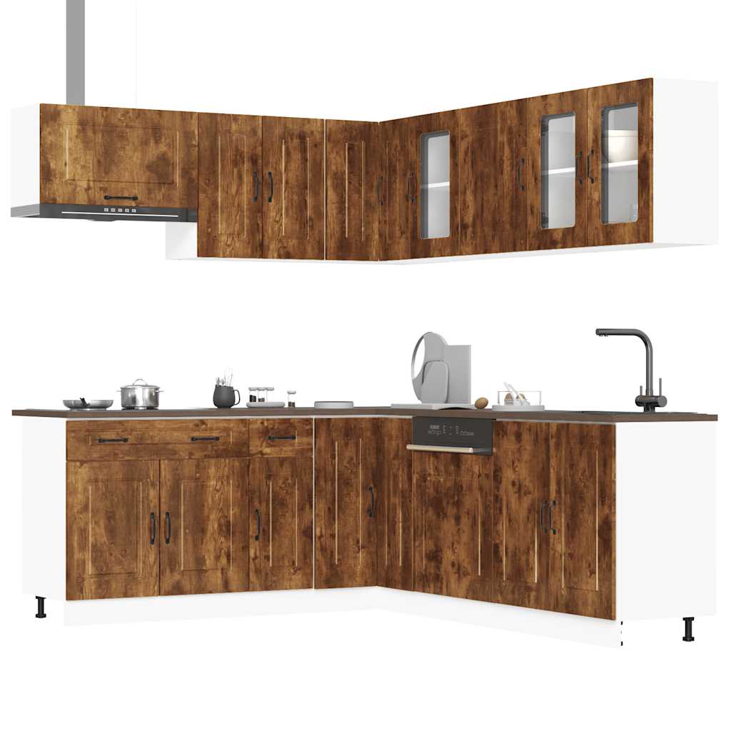 11-delige Keukenkastenset Kalmar bewerkt hout gerookt eiken is nu te koop bij PeponiXL, paradijselijk wonen!