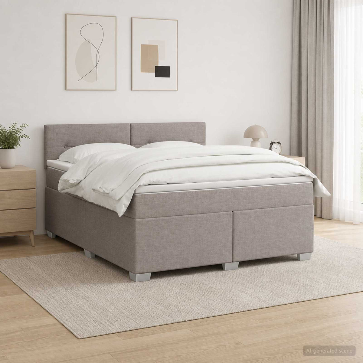Boxspring Bed met Matras en LED Taupe 140 x 200 cm Stof is nu te koop bij PeponiXL, paradijselijk wonen!