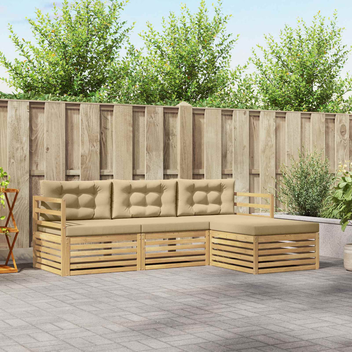 Buiten bankenset met kussen 4 pcs Wit en Beige Polyester is nu te koop bij PeponiXL, paradijselijk wonen!