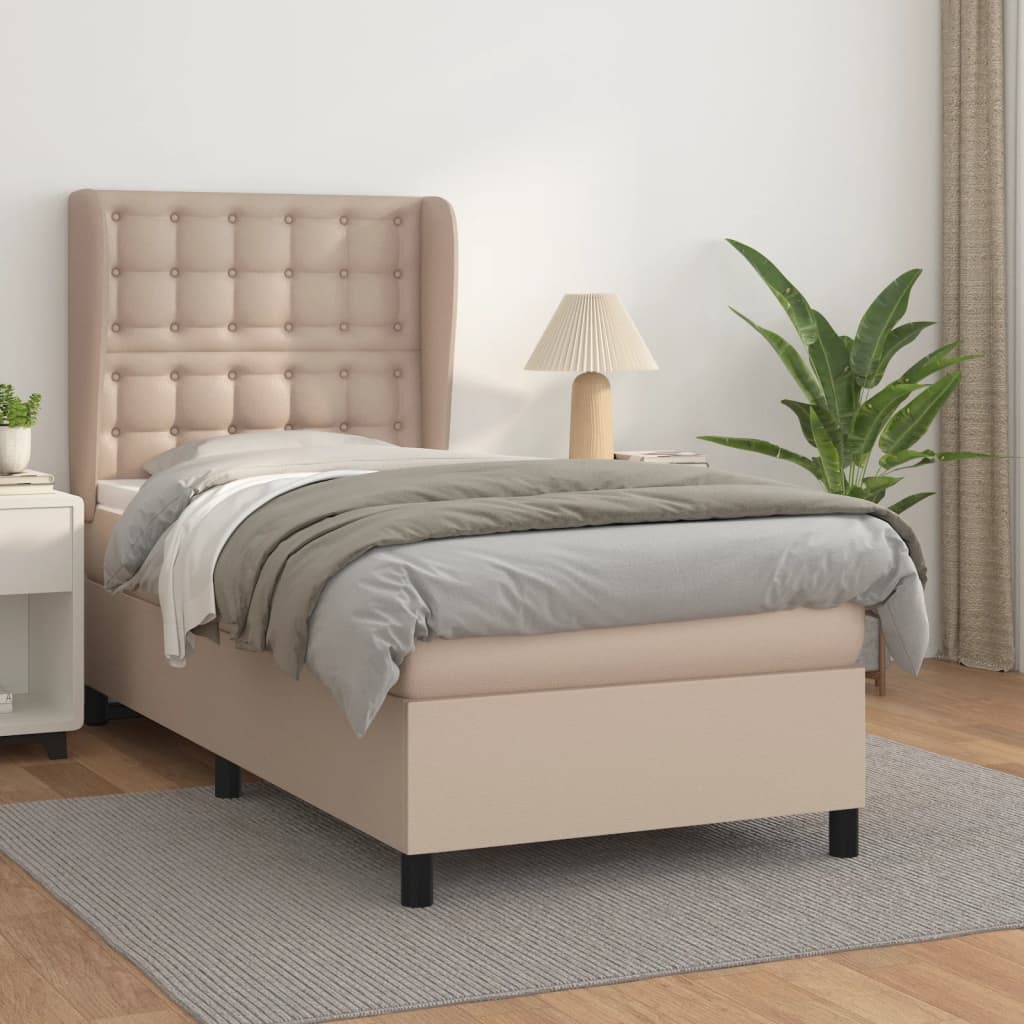 Boxspring met matras kunstleer cappuccinokleurig 90x190 cm is nu te koop bij PeponiXL, paradijselijk wonen!