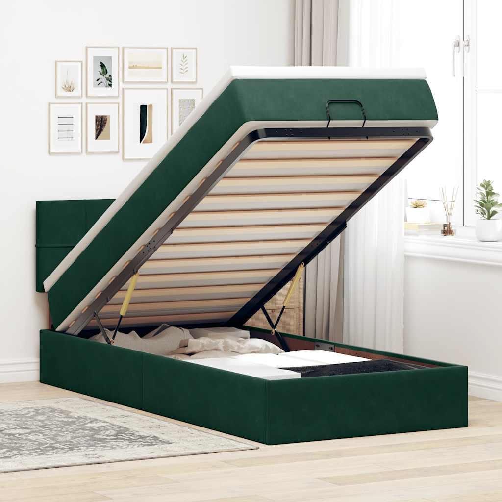 Ottoman bed met matras 90x200cm fluweel donkergroen is nu te koop bij PeponiXL, paradijselijk wonen!