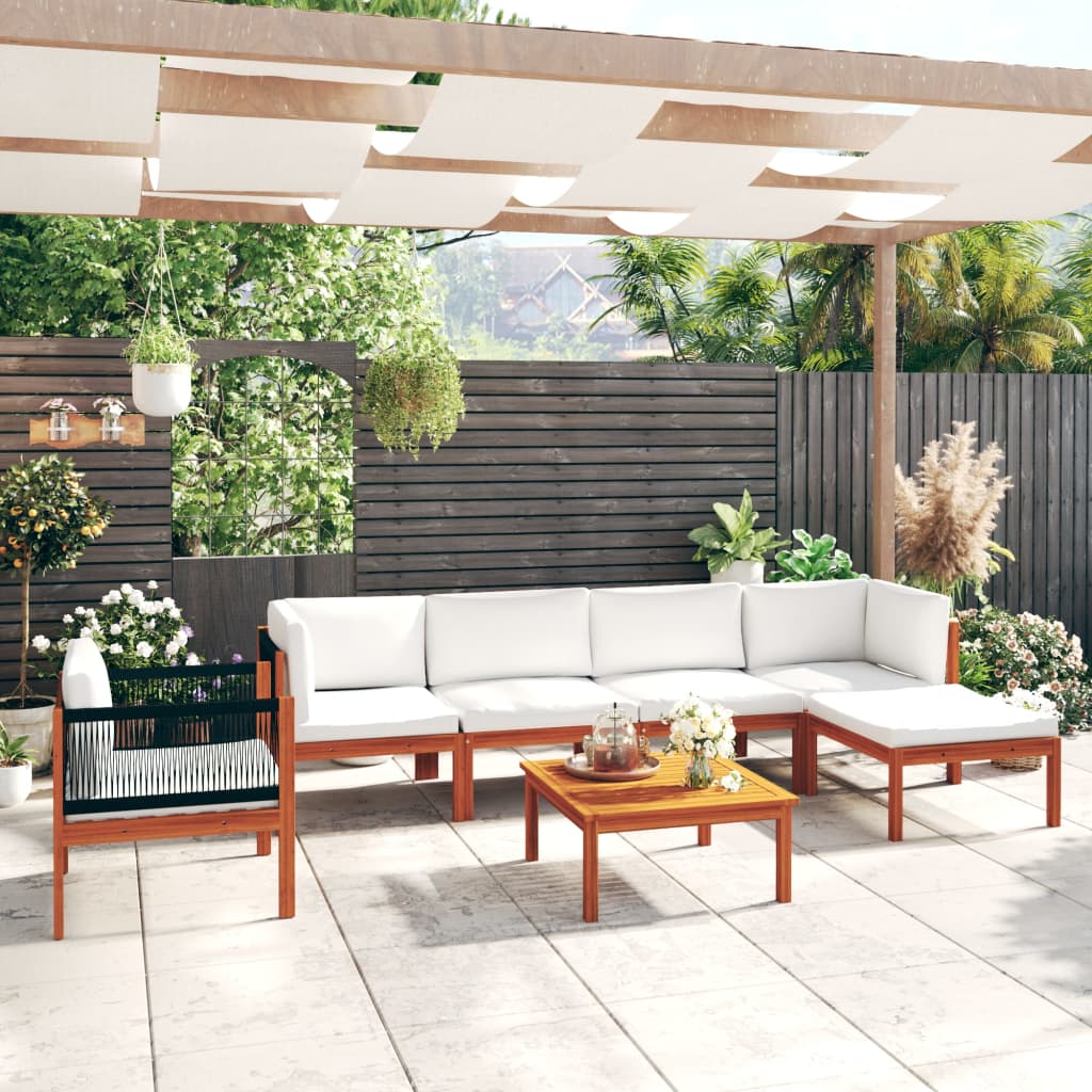 7-delige tuinloungeset met kussens crèmekleurig acaciahout en touw is nu te koop bij PeponiXL, paradijselijk wonen!