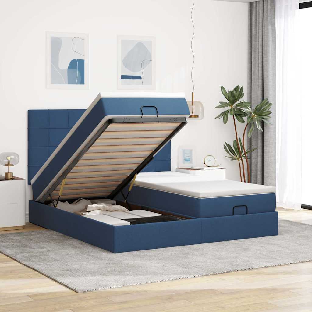 Ottoman bed met matrassen en LED's 180x200cm stof blauw is nu te koop bij PeponiXL, paradijselijk wonen!