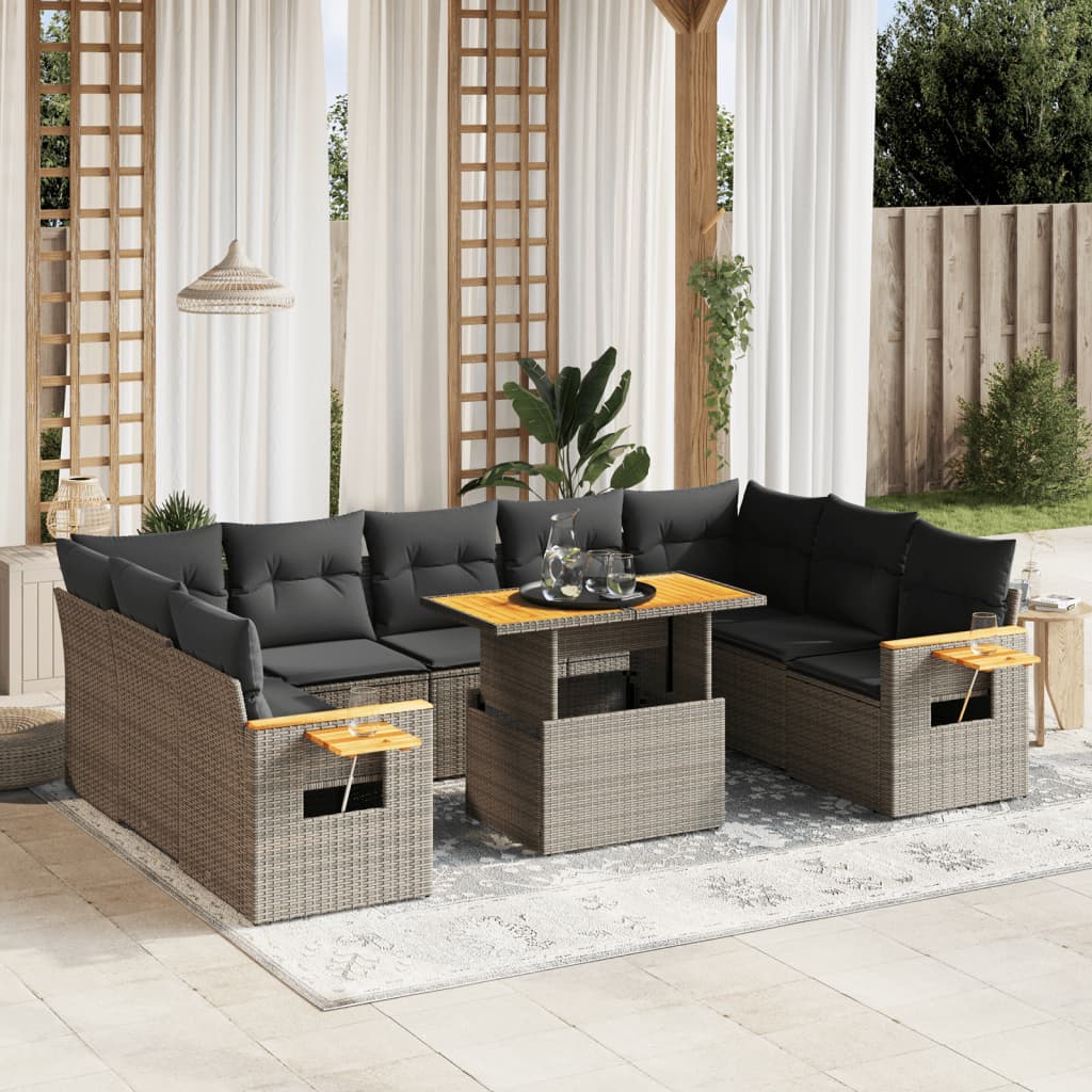 10-delige Loungeset met kussens poly rattan grijs is nu te koop bij PeponiXL, paradijselijk wonen!