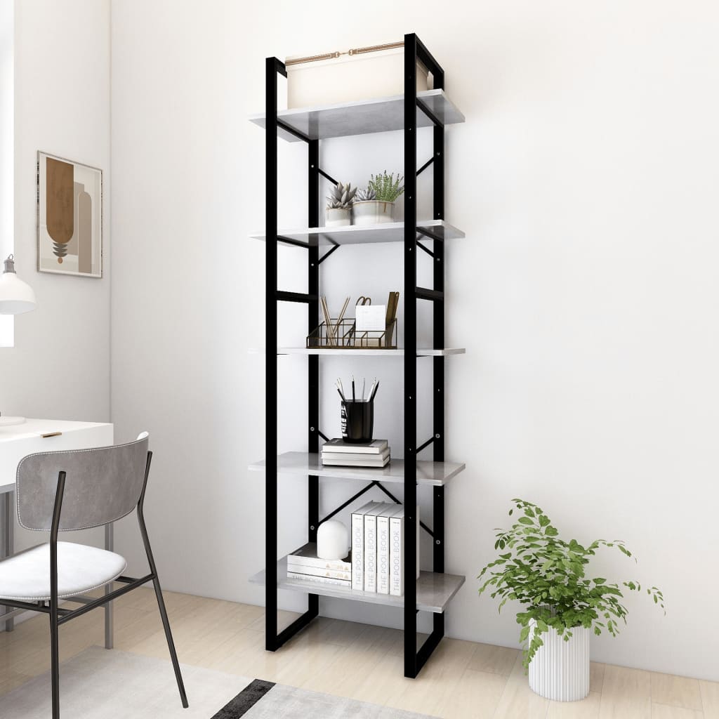 Boekenkast met 5 schappen 60x30x175 cm bewerkt hout betongrijs is nu te koop bij PeponiXL, paradijselijk wonen!