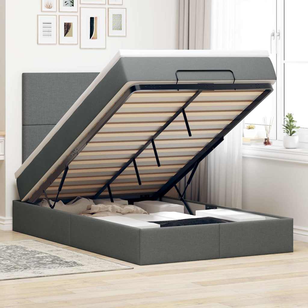 Ottoman bed met matras 120x190 cm stof donkergrijs is nu te koop bij PeponiXL, paradijselijk wonen!