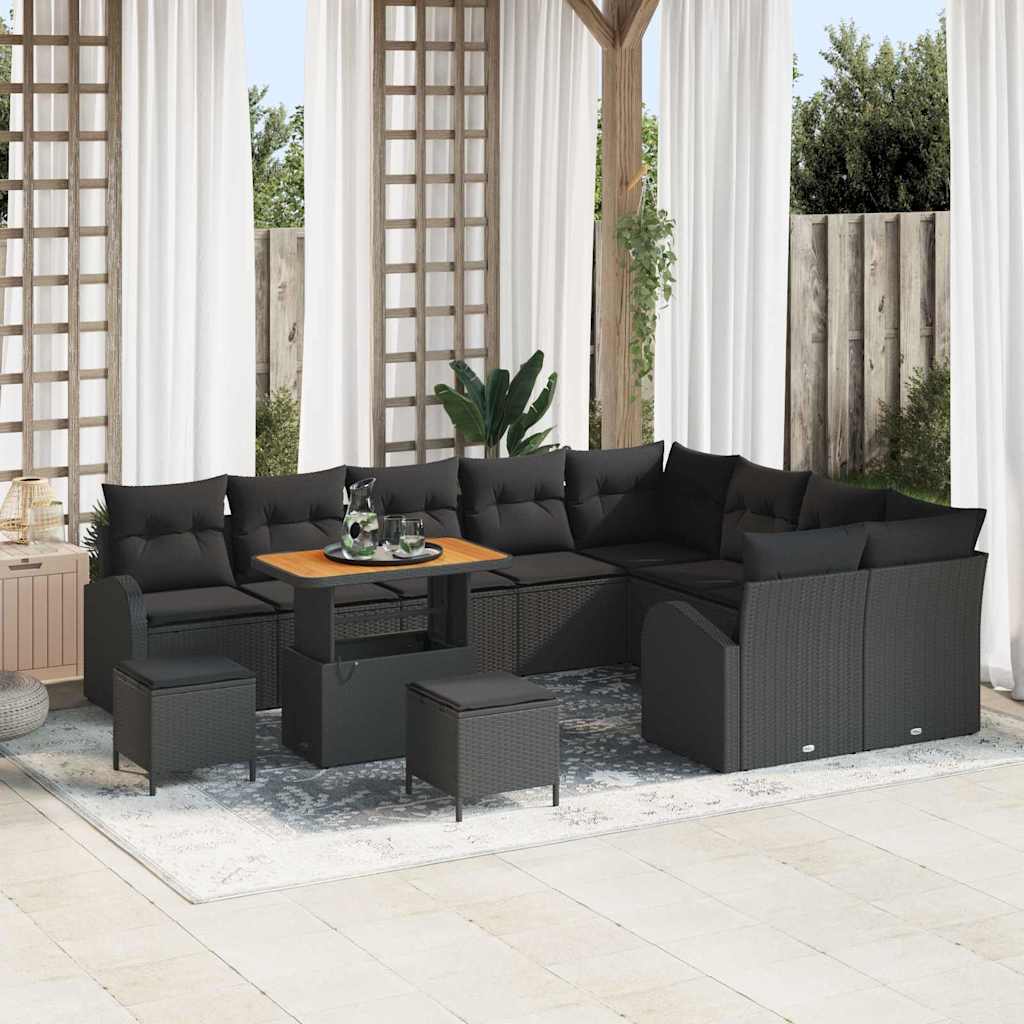 Tuinbankenset met kussen 12 pcs Zwart poly rattan is nu te koop bij PeponiXL, paradijselijk wonen!