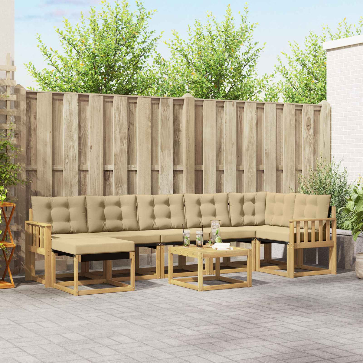 Buiten bankenset met kussen 8 pcs Wit en Beige is nu te koop bij PeponiXL, paradijselijk wonen!