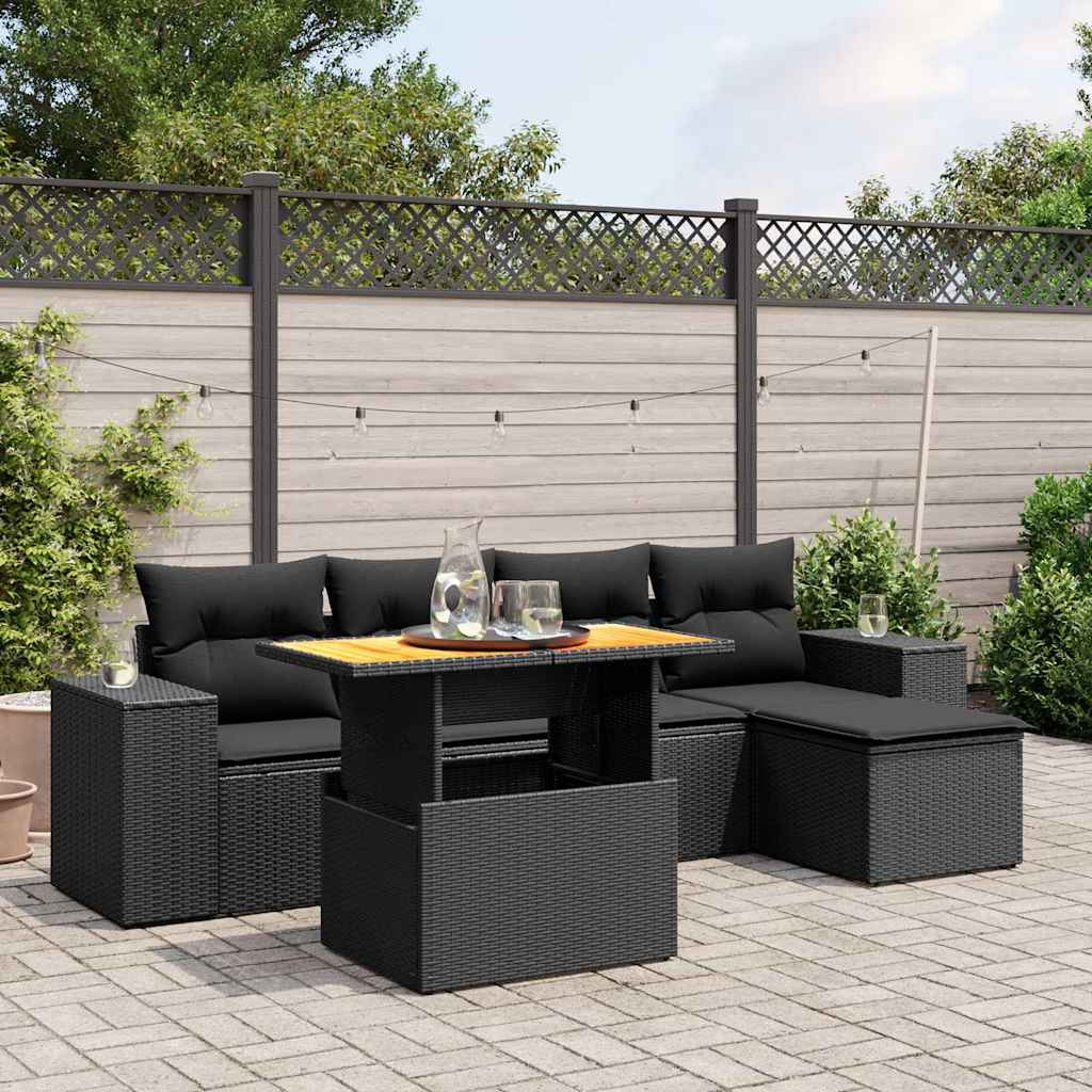 6-delige Loungeset met kussens poly rattan zwart is nu te koop bij PeponiXL, paradijselijk wonen!