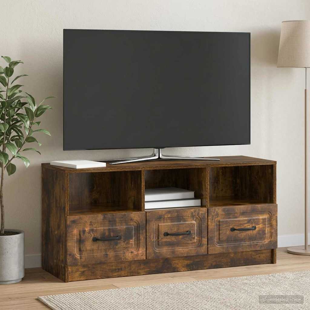 TV-kast met lade Gerookt eiken 102 x 34,5 x 47 cm Bewerkt hout is nu te koop bij PeponiXL, paradijselijk wonen!