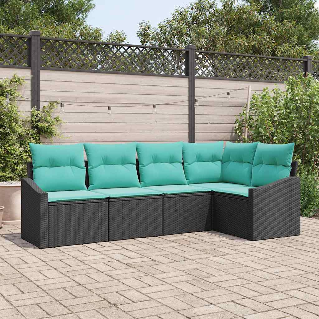 Bankstel met kussen 5 pcs Zwart poly rattan is nu te koop bij PeponiXL, paradijselijk wonen!