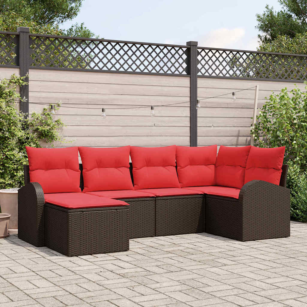 Bankstel met kussen met opslag 6 pcs Bruin en Rood poly rattan is nu te koop bij PeponiXL, paradijselijk wonen!