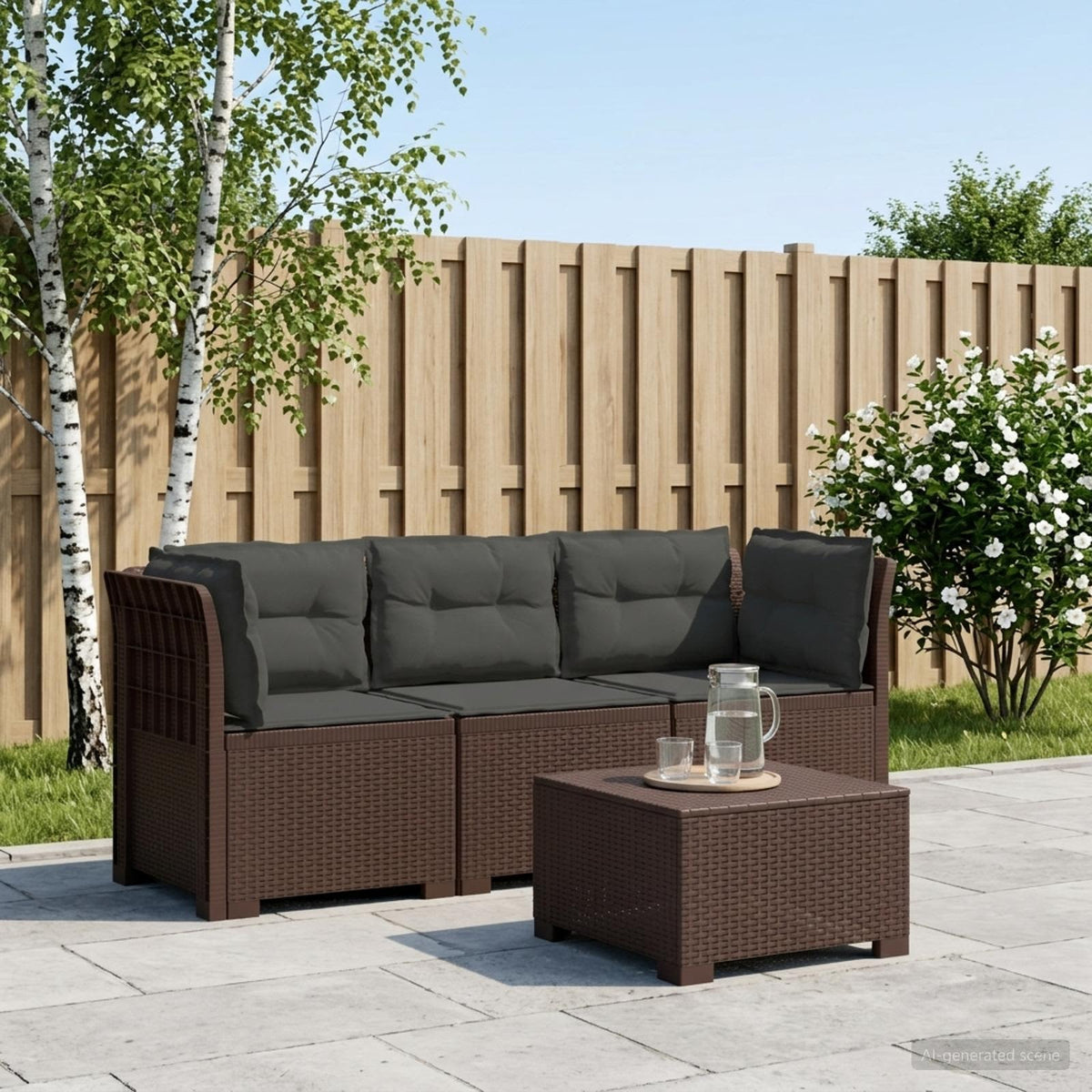 3-zits tuinbank met kussens in rattanlook PP Bruin is nu te koop bij PeponiXL, paradijselijk wonen!