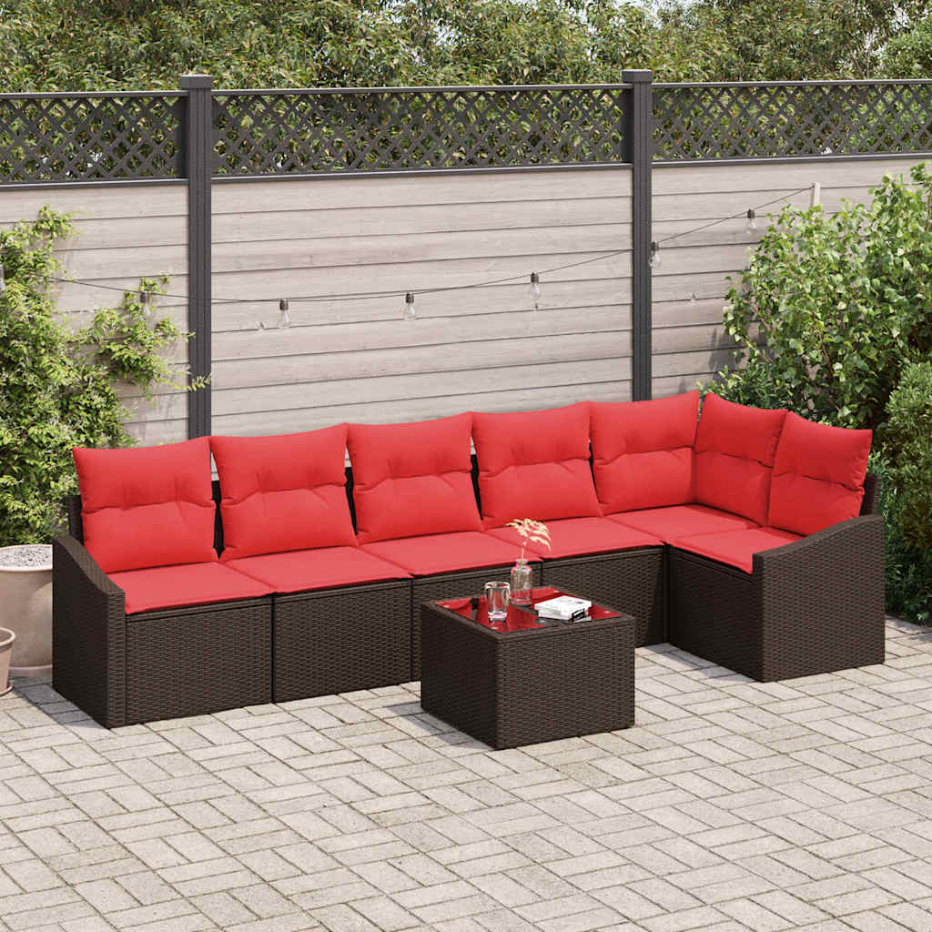 Bankstel 7 st Bruin poly rattan is nu te koop bij PeponiXL, paradijselijk wonen!