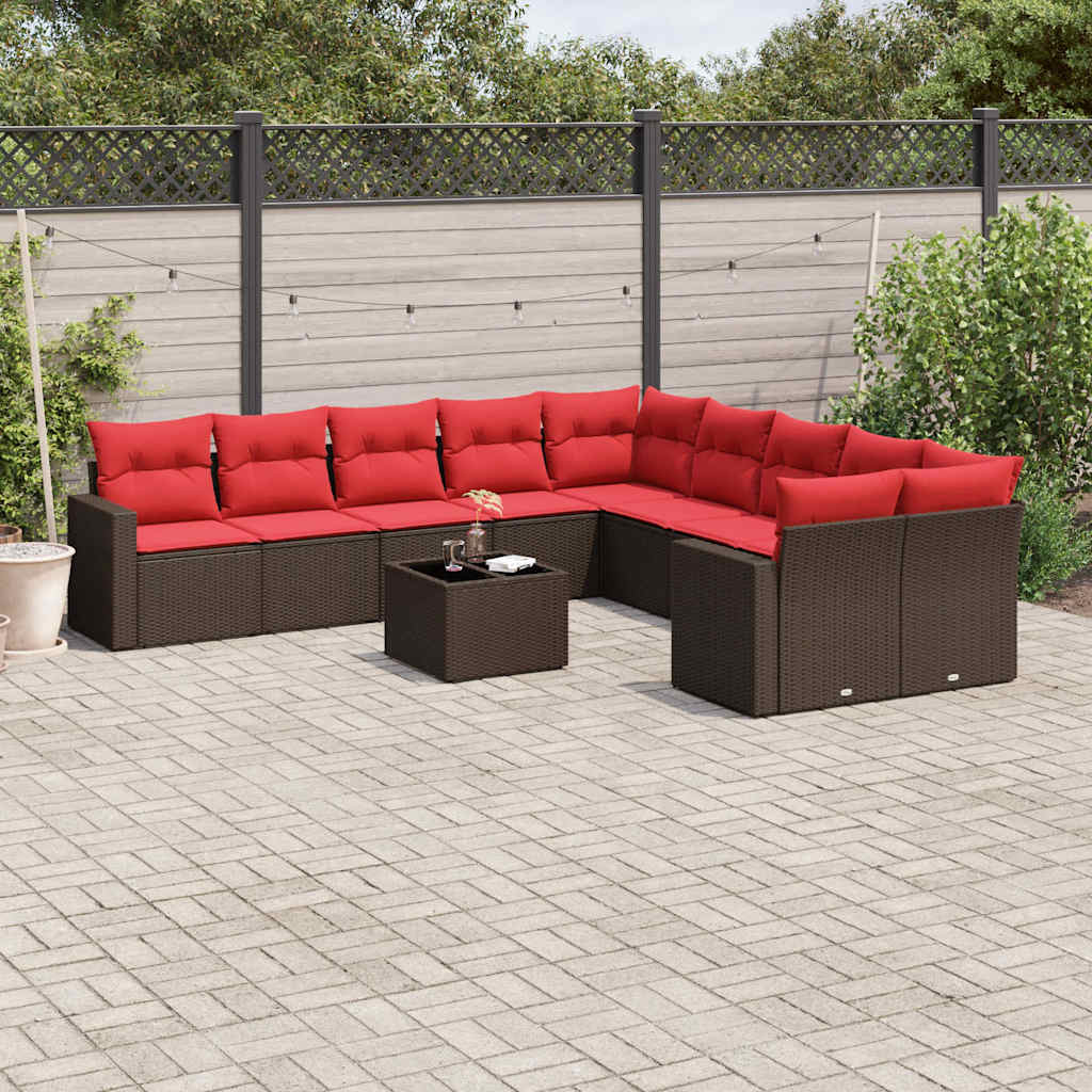 11-delige Loungeset met kussens poly rattan bruin is nu te koop bij PeponiXL, paradijselijk wonen!