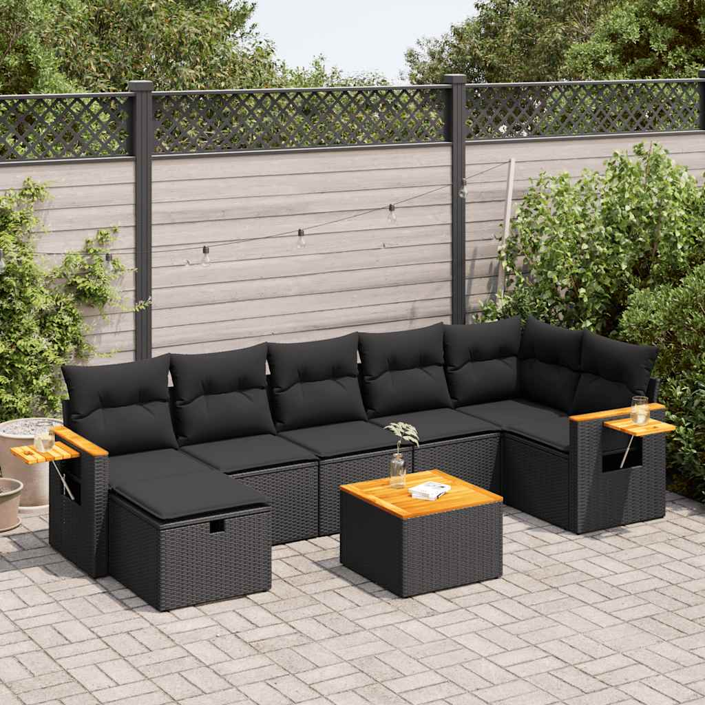 8-delige Loungeset met kussens poly rattan zwart is nu te koop bij PeponiXL, paradijselijk wonen!