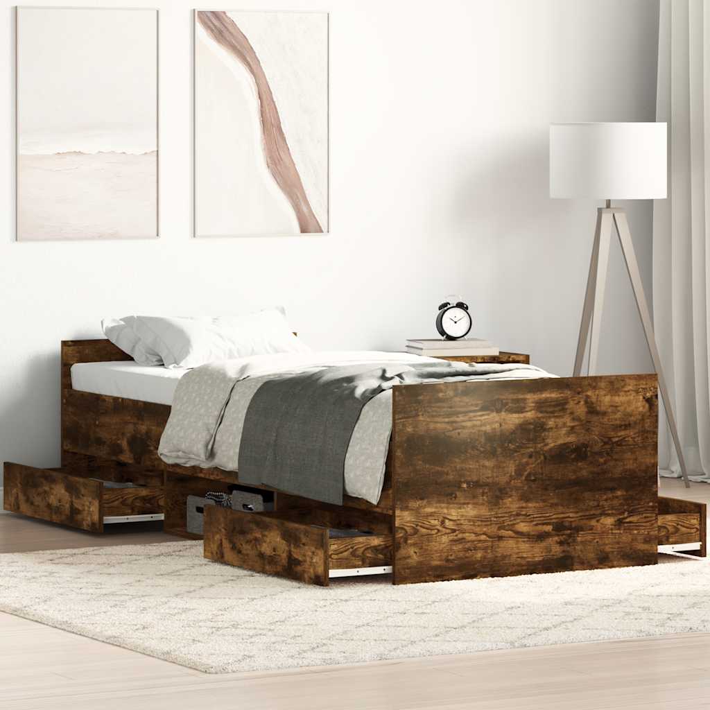 Bedframe met hoofd- en voeteneinde gerookt eikenkleur 90x190 cm is nu te koop bij PeponiXL, paradijselijk wonen!