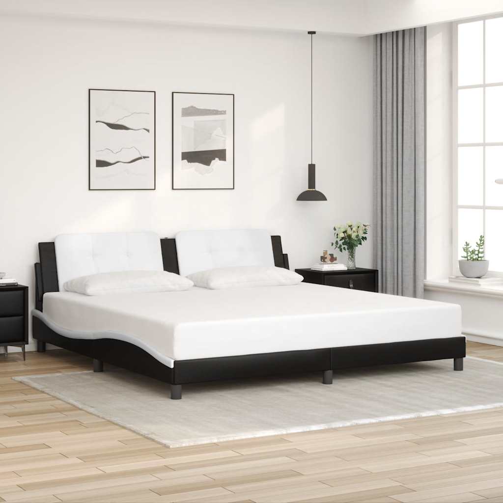 Bedframe zonder matras "Zadar" kunstleer zwart en wit 200x200 cm is nu te koop bij PeponiXL, paradijselijk wonen!