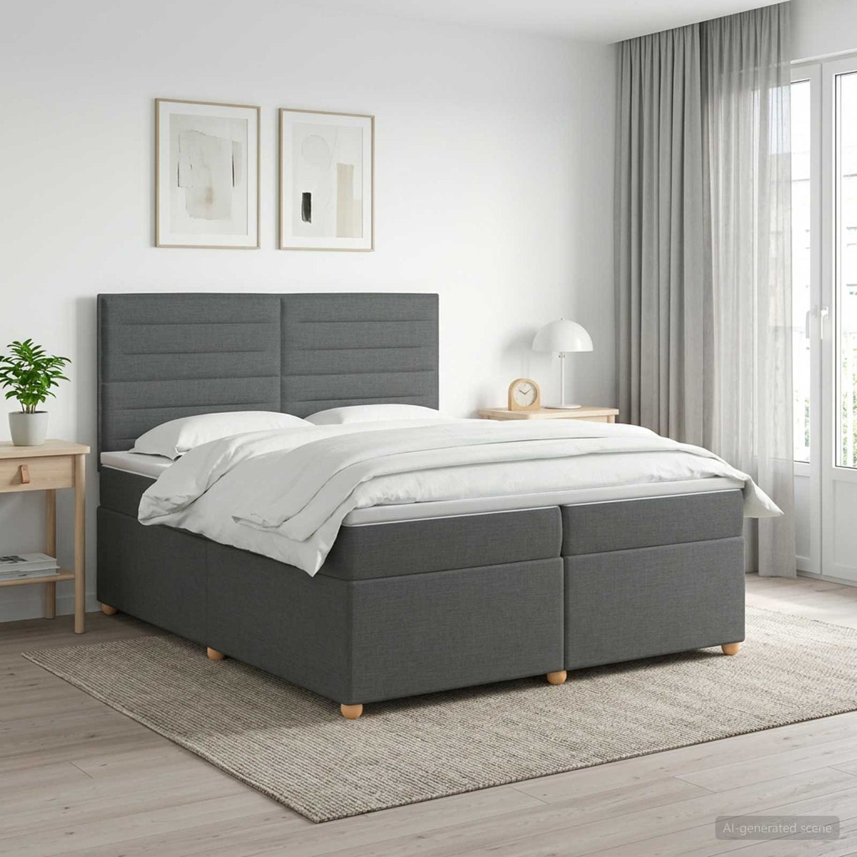 Boxspringbed met matras Donkergrijs 200 x 200 cm Stof is nu te koop bij PeponiXL, paradijselijk wonen!