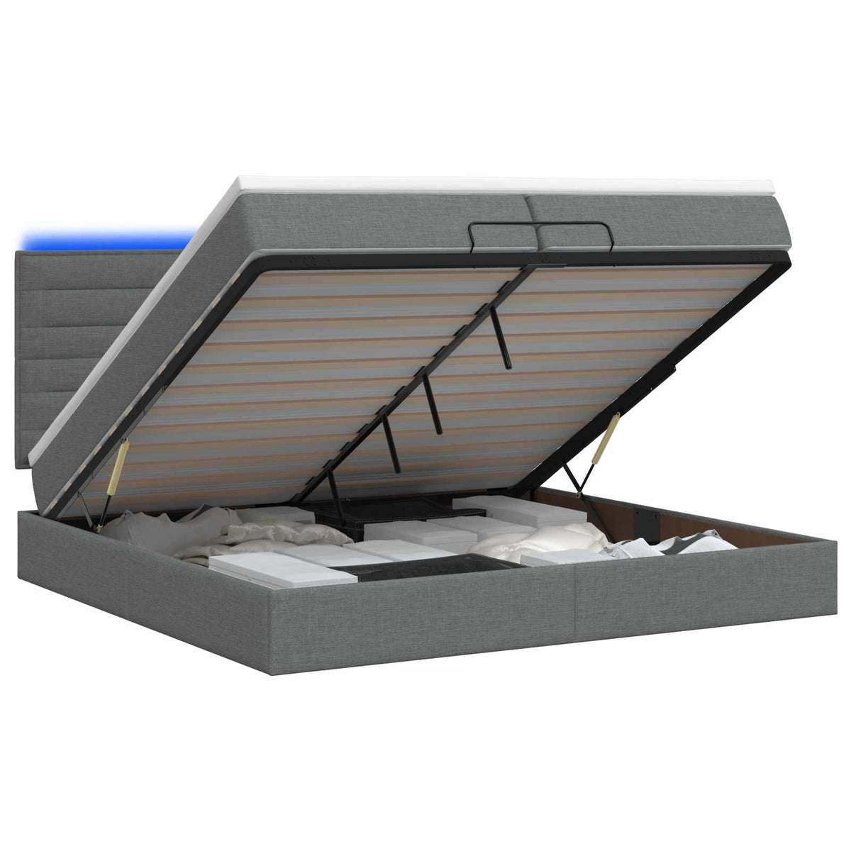Ottoman Bed met Matrassen en LED Donkergrijs 200 x 200 cm Stof is nu te koop bij PeponiXL, paradijselijk wonen!