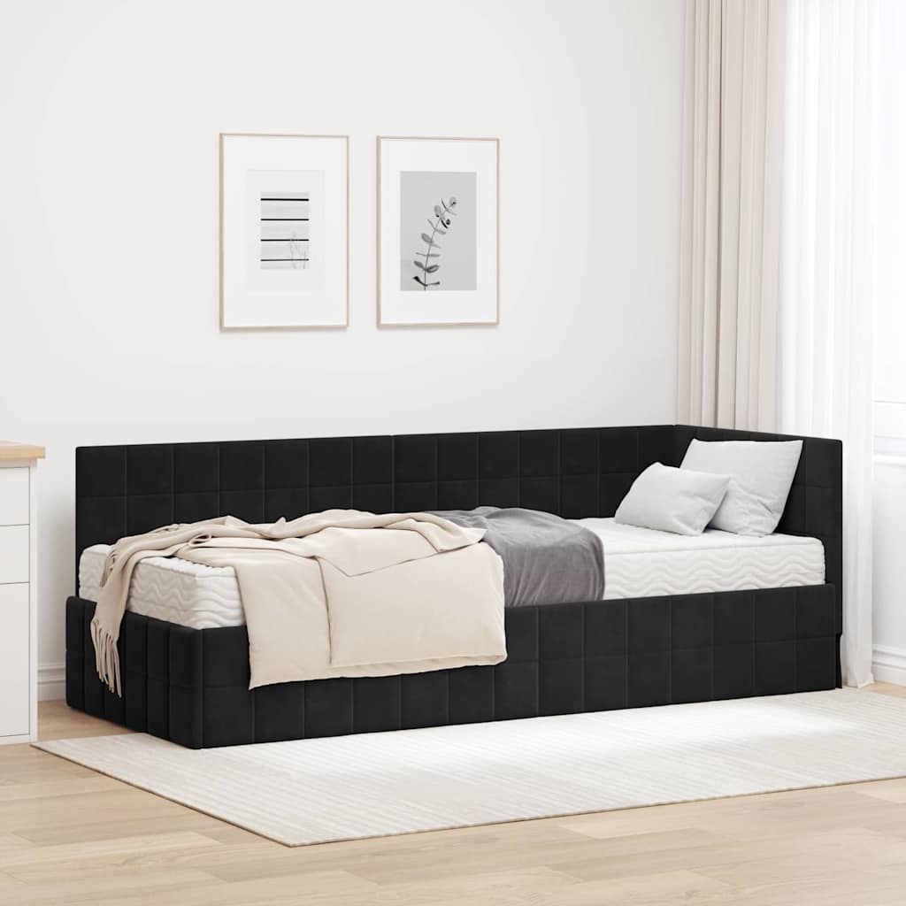 Hoekbedframe met Matras met hoofdeinde 2 pcs Zwart Fluweel is nu te koop bij PeponiXL, paradijselijk wonen!