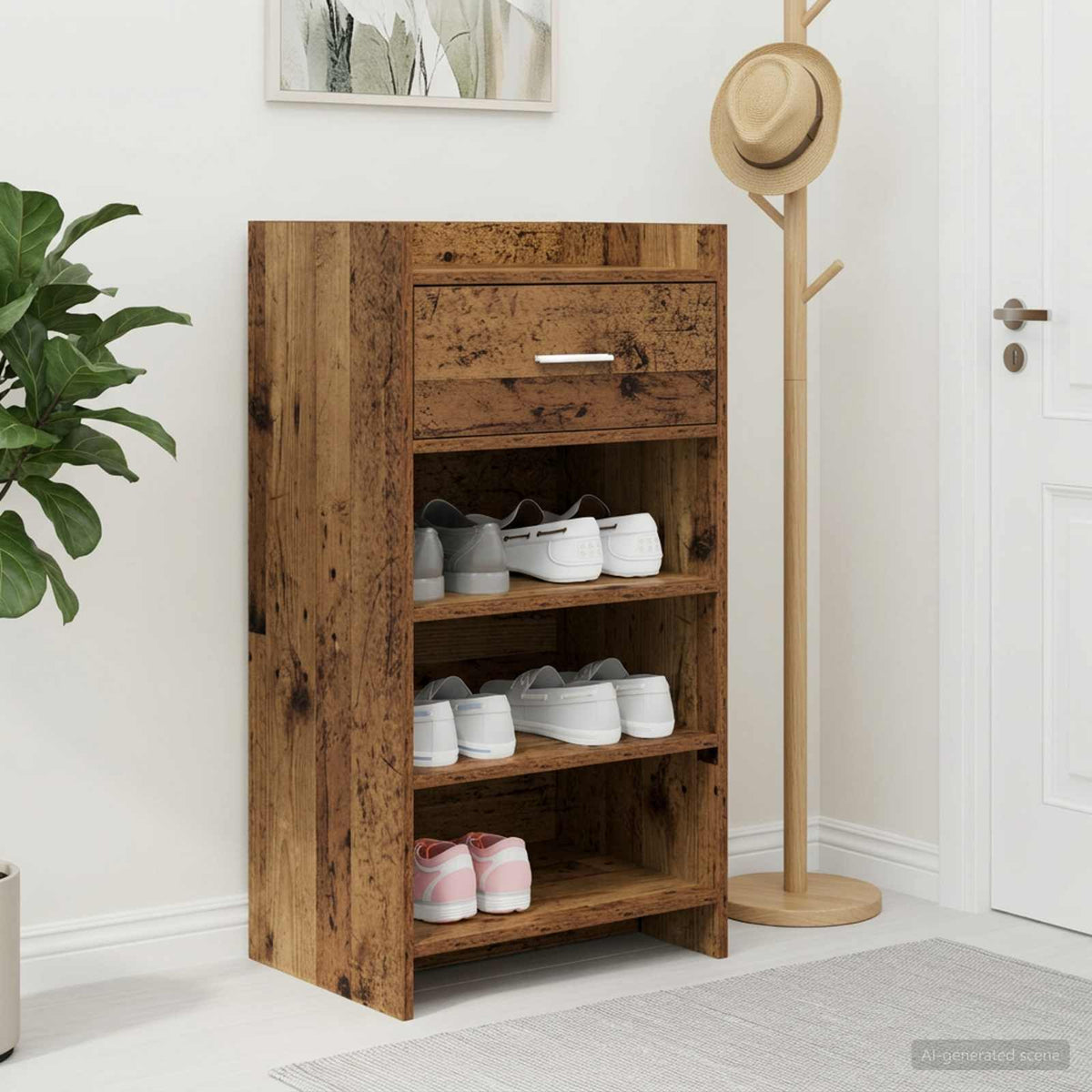 Schoenenkast met lade Oud hout 48 x 36 x 92 cm Bewerkt hout is nu te koop bij PeponiXL, paradijselijk wonen!