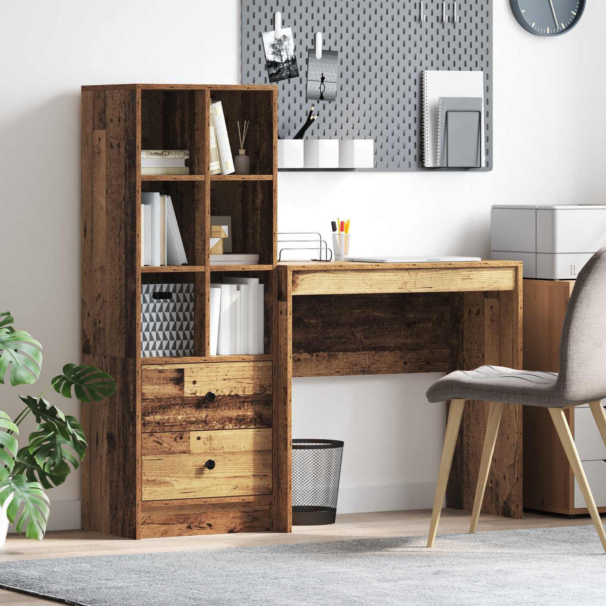 Bureau met lade met plank met opslag 2 pcs Oudhout is nu te koop bij PeponiXL, paradijselijk wonen!