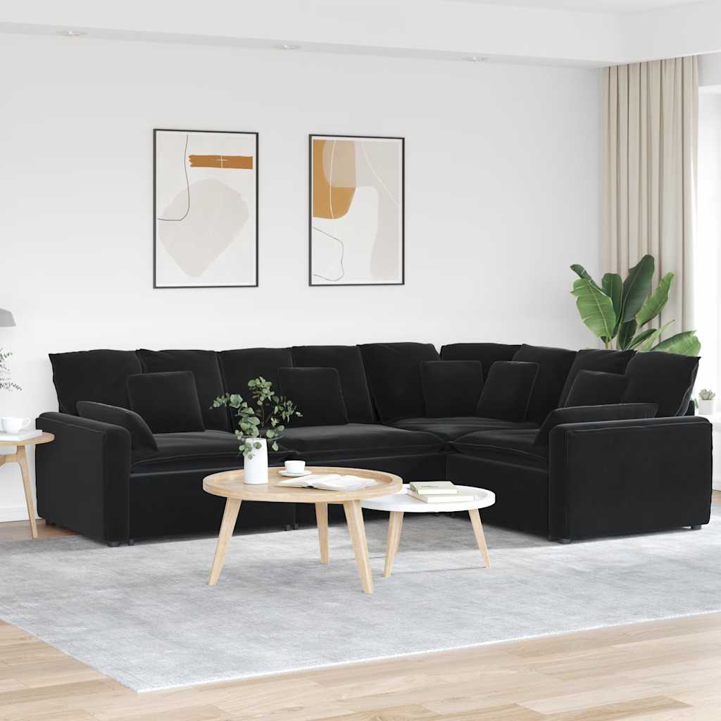 Modulaire bank met kussens fluweel zwart is nu te koop bij PeponiXL, paradijselijk wonen!