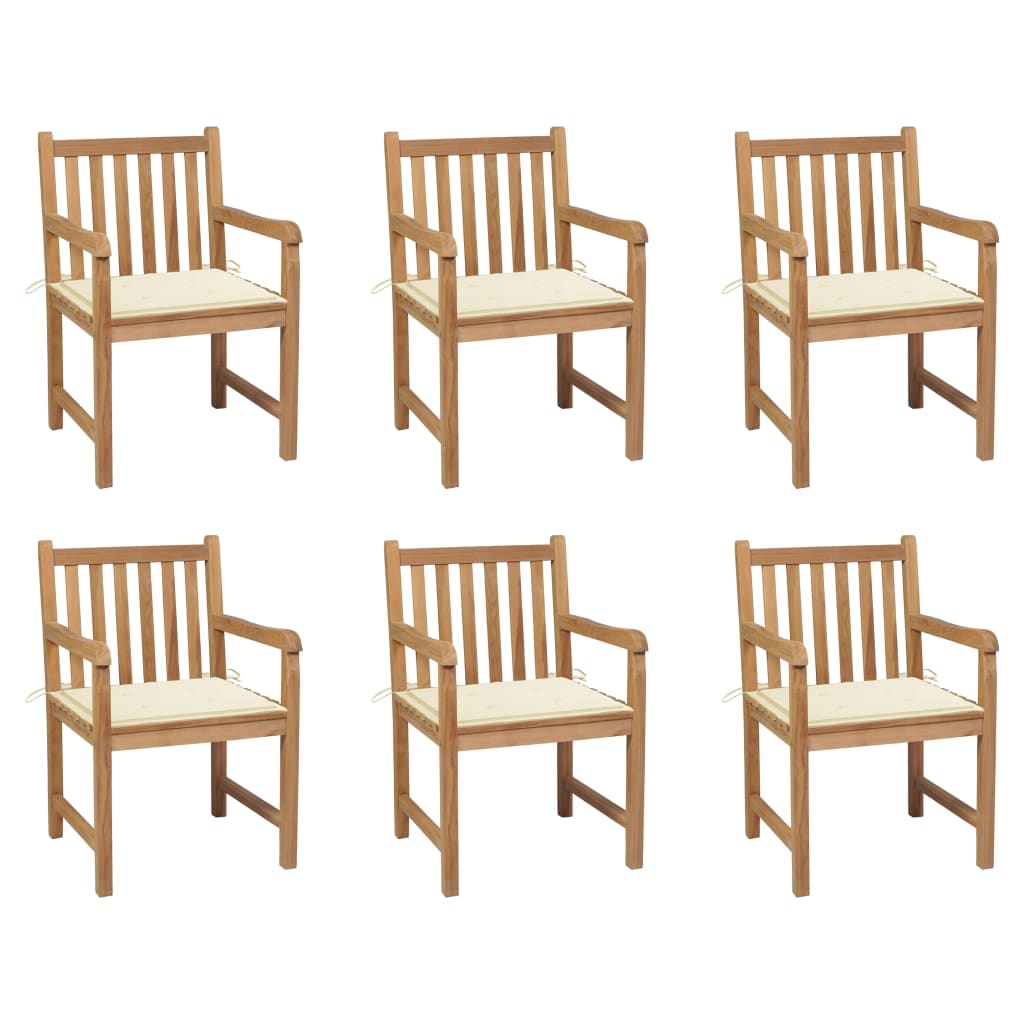Tuinstoelen 6 st met crèmekleurige kussens massief teakhout is nu te koop bij PeponiXL, paradijselijk wonen!