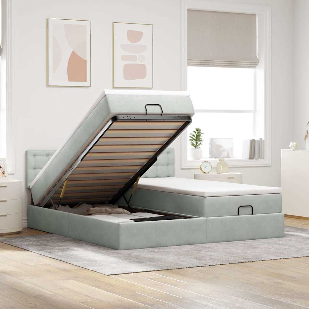 Ottoman bed met matrassen en LED's 180x200cm fluweel lichtgrijs is nu te koop bij PeponiXL, paradijselijk wonen!