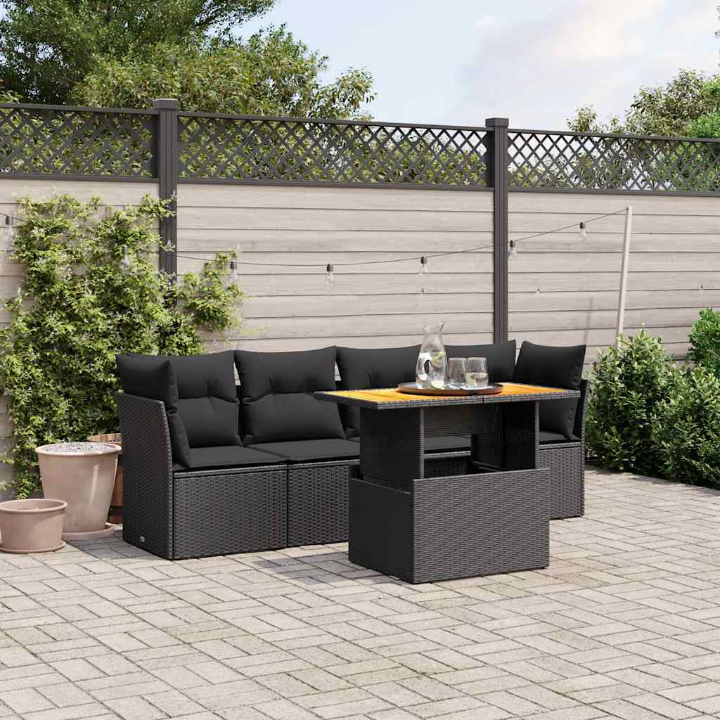 5-delige Loungeset met kussens poly rattan zwart is nu te koop bij PeponiXL, paradijselijk wonen!