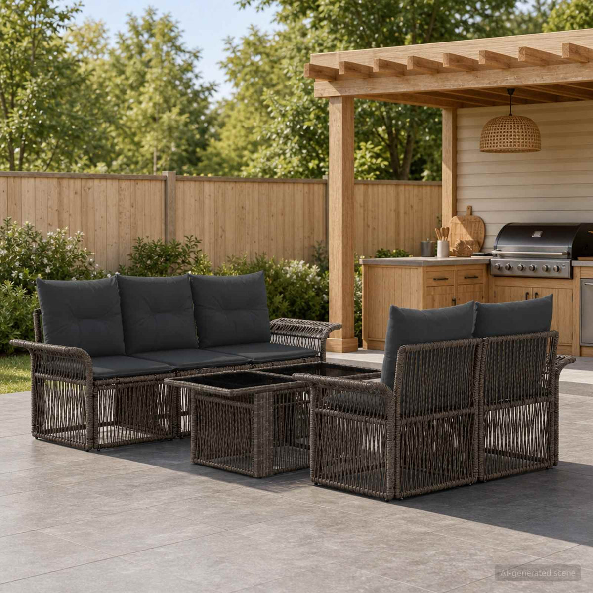 Tuinbankenset 6 st Grijs en Donkergrijs poly rattan is nu te koop bij PeponiXL, paradijselijk wonen!