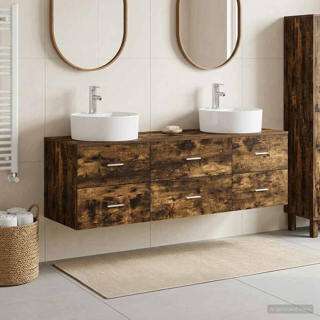 Badkamerkastenset 3 st Gerookt eiken 62,5 x 44,5 x 50 cm is nu te koop bij PeponiXL, paradijselijk wonen!