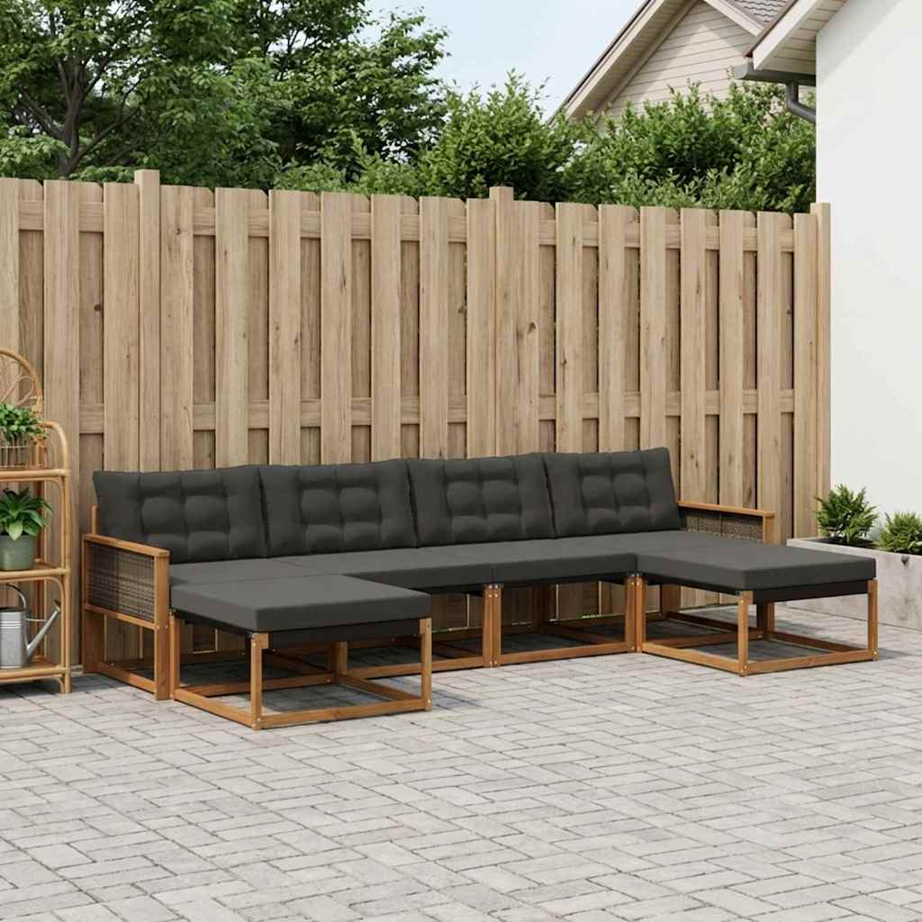 Buiten bankenset met kussen 6 pcs Naturel en Zwart is nu te koop bij PeponiXL, paradijselijk wonen!